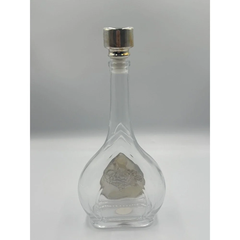 Studio Silversmiths Glass Wine Decanter with Silver Grape Medallion and Stopper